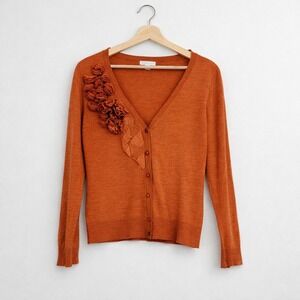 NY&C Orange Gem Button Cardigan Women's Size M Autumn Whimsical Y2K